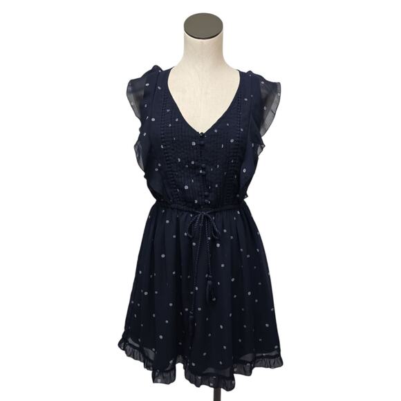 Abercrombie‎ & Fitch Navy Blue Floral Chiffon Mini Dress Size XS Ruffle Preppy - Picture 1 of 10